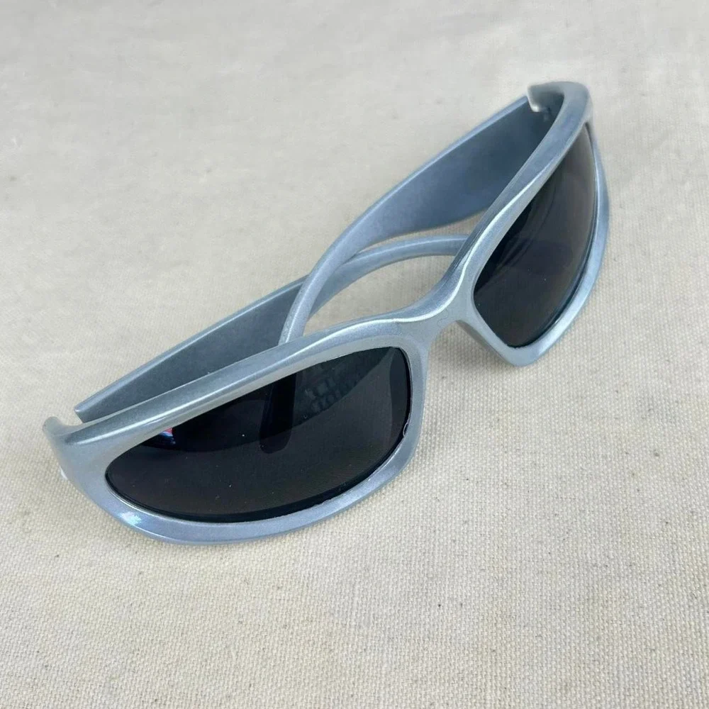 Vintage Y2K surfer style silver rounded sunglasses cyber grunge techno